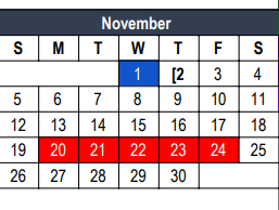 District School Academic Calendar for Hurst J H for November 2023