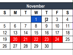 District School Academic Calendar for Euless J H for November 2023