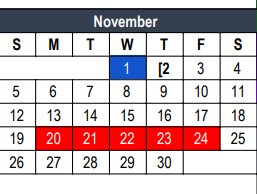 District School Academic Calendar for Wilshire Elementary for November 2023