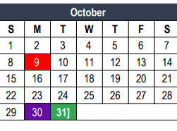 District School Academic Calendar for Oakwood Terrace Elementary for October 2023