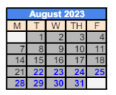District School Academic Calendar for 279 Crest View Ts for August 2023