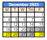 District School Academic Calendar for 279 Crest View Ts for December 2023