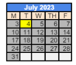 District School Academic Calendar for 279 Crest View Ts for July 2023