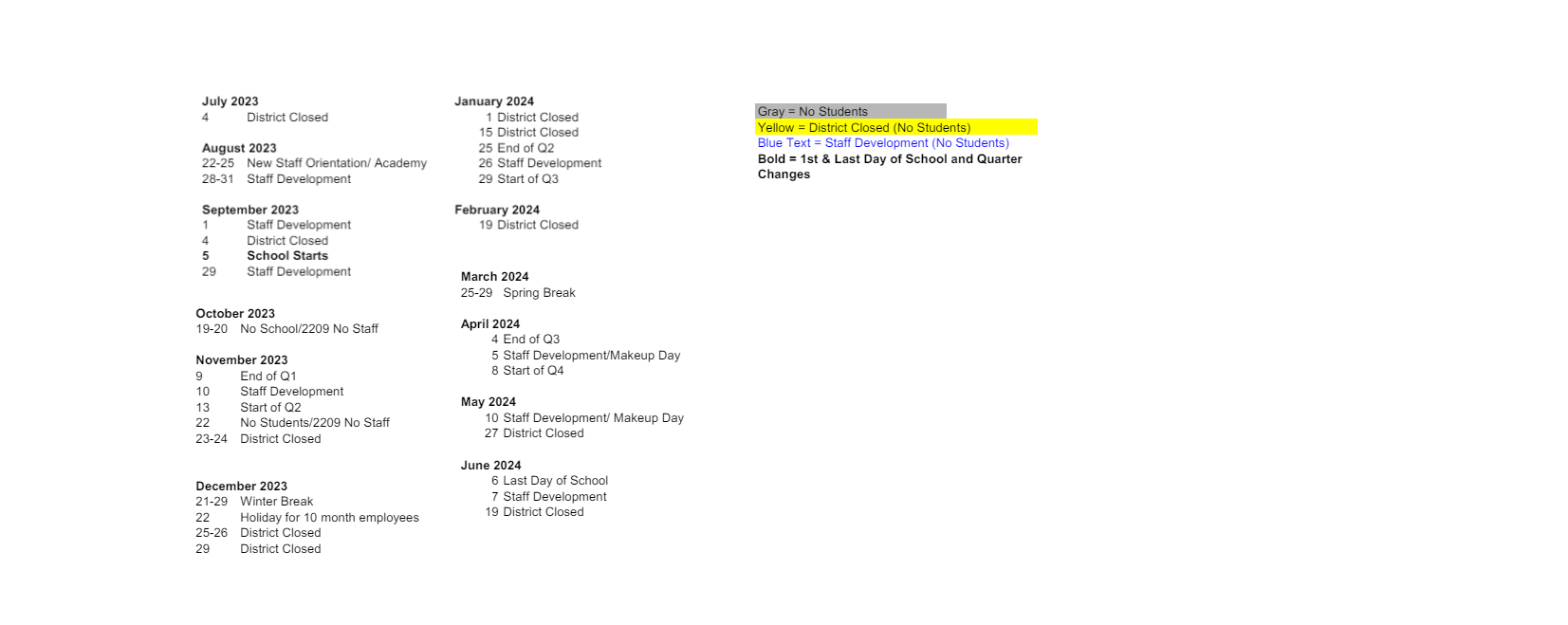 District School Academic Calendar Key for 279 Crest View Ts