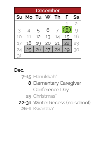 District School Academic Calendar for Lehman Alternative Community School for December 2023