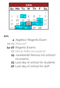 District School Academic Calendar for Lehman Alternative Community School for June 2024