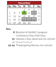 District School Academic Calendar for Lehman Alternative Community School for November 2023