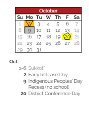 District School Academic Calendar for Lehman Alternative Community School for October 2023