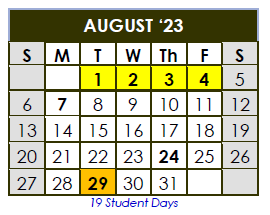 District School Academic Calendar for Mc Leod Elementary School for August 2023