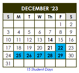 District School Academic Calendar for Mc Leod Elementary School for December 2023
