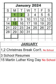 District School Academic Calendar for Bloomfield Elementary School for January 2024
