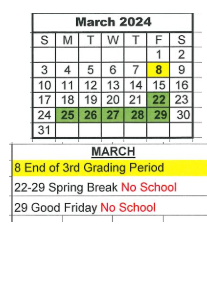 District School Academic Calendar for Bloomfield Elementary School for March 2024