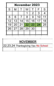 District School Academic Calendar for Bloomfield Elementary School for November 2023