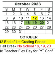 District School Academic Calendar for Bloomfield Elementary School for October 2023