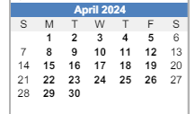 District School Academic Calendar for Spain Rehab for April 2024