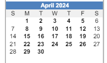 District School Academic Calendar for Clay Elementaryentary School for April 2024