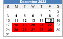 District School Academic Calendar for Bottenfield Middle School for December 2023