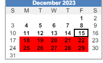 District School Academic Calendar for Clay Elementaryentary School for December 2023