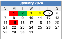 District School Academic Calendar for Spain Rehab for January 2024