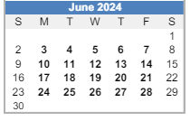 District School Academic Calendar for Clay Elementaryentary School for June 2024