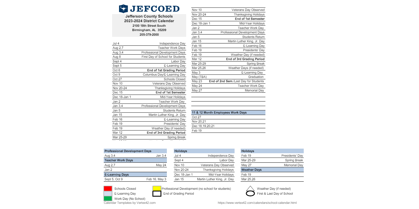 District School Academic Calendar Key for Clay Elementaryentary School