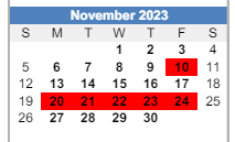 District School Academic Calendar for Bottenfield Middle School for November 2023
