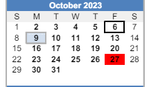 District School Academic Calendar for Pleasant Grove Elementaryentary School for October 2023