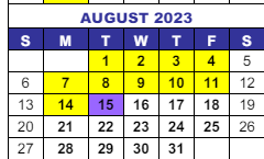District School Academic Calendar for Interventions Transitional Programs for August 2023