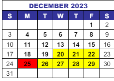District School Academic Calendar for Mc Lain High School for December 2023