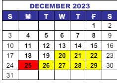 District School Academic Calendar for Fairmount Elementary School for December 2023