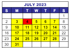 District School Academic Calendar for Interventions Transitional Programs for July 2023