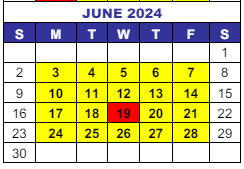 District School Academic Calendar for Tanglewood Language Development Preschool for June 2024