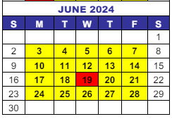 District School Academic Calendar for Interventions Transitional Programs for June 2024