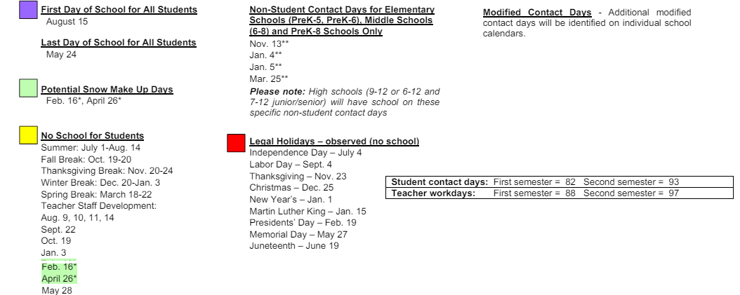 District School Academic Calendar Key for Carmody Middle School