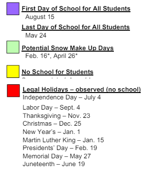 District School Academic Calendar Legend for Interventions Transitional Programs