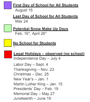 District School Academic Calendar Legend for Wayne Carle Middle School