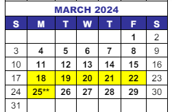 District School Academic Calendar for Interventions Transitional Programs for March 2024