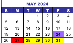 District School Academic Calendar for Zerger Elementary School for May 2024