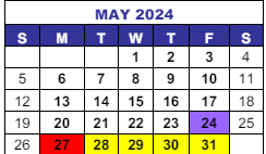 District School Academic Calendar for Interventions Transitional Programs for May 2024