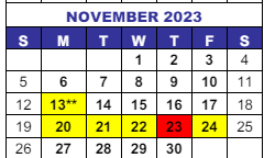 District School Academic Calendar for Interventions Transitional Programs for November 2023