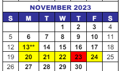 District School Academic Calendar for South Lakewood Elementary School for November 2023