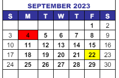 District School Academic Calendar for Interventions Transitional Programs for September 2023