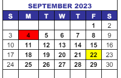 District School Academic Calendar for Westridge Elementary School for September 2023