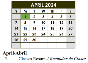 District School Academic Calendar for Thompson Instructional Center for April 2024