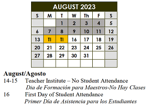 District School Academic Calendar for Thompson Instructional Center for August 2023