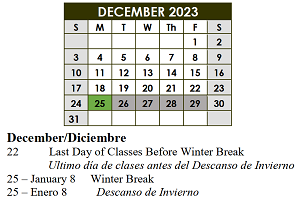 District School Academic Calendar for Thompson Instructional Center for December 2023