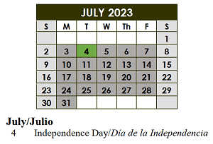 District School Academic Calendar for Thompson Instructional Center for July 2023
