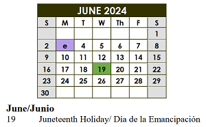 District School Academic Calendar for Thompson Instructional Center for June 2024