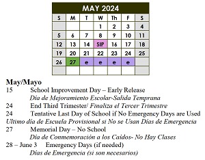 District School Academic Calendar for Thompson Instructional Center for May 2024