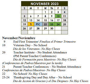 District School Academic Calendar for Thompson Instructional Center for November 2023